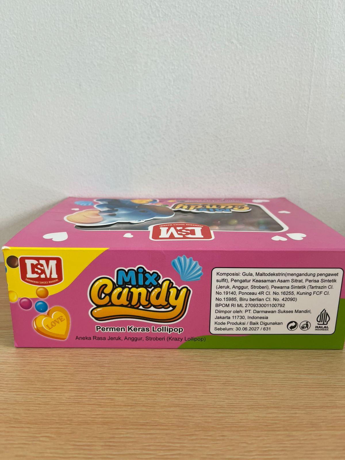 Permen Keras Lollipop Mix Candy Rasa Jeruk Anggur Stroberi DSM isi 30 pcs