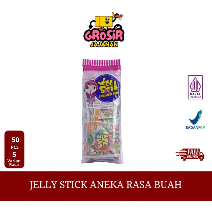 Permen Jelly Stik Rasa Apel Anggur Jeruk Nanas Stroberi Rio isi 50 pcs