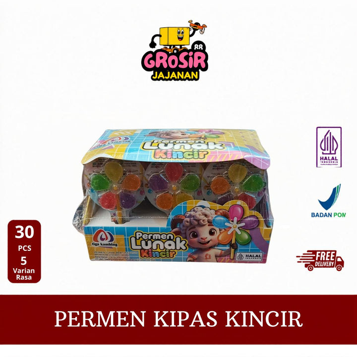 Permen lollipop Kipas Mini Windmil Rasa Anggur Jeruk Apel Nanas Stroberi 3 Domba isi 30 pcs