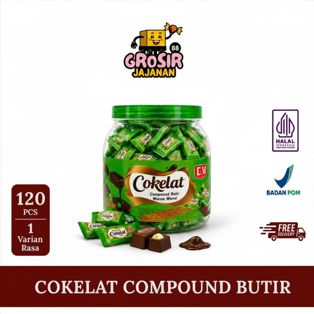 Permen Cokelat Compound Cube Butir Warna Warni isi 120 Pcs