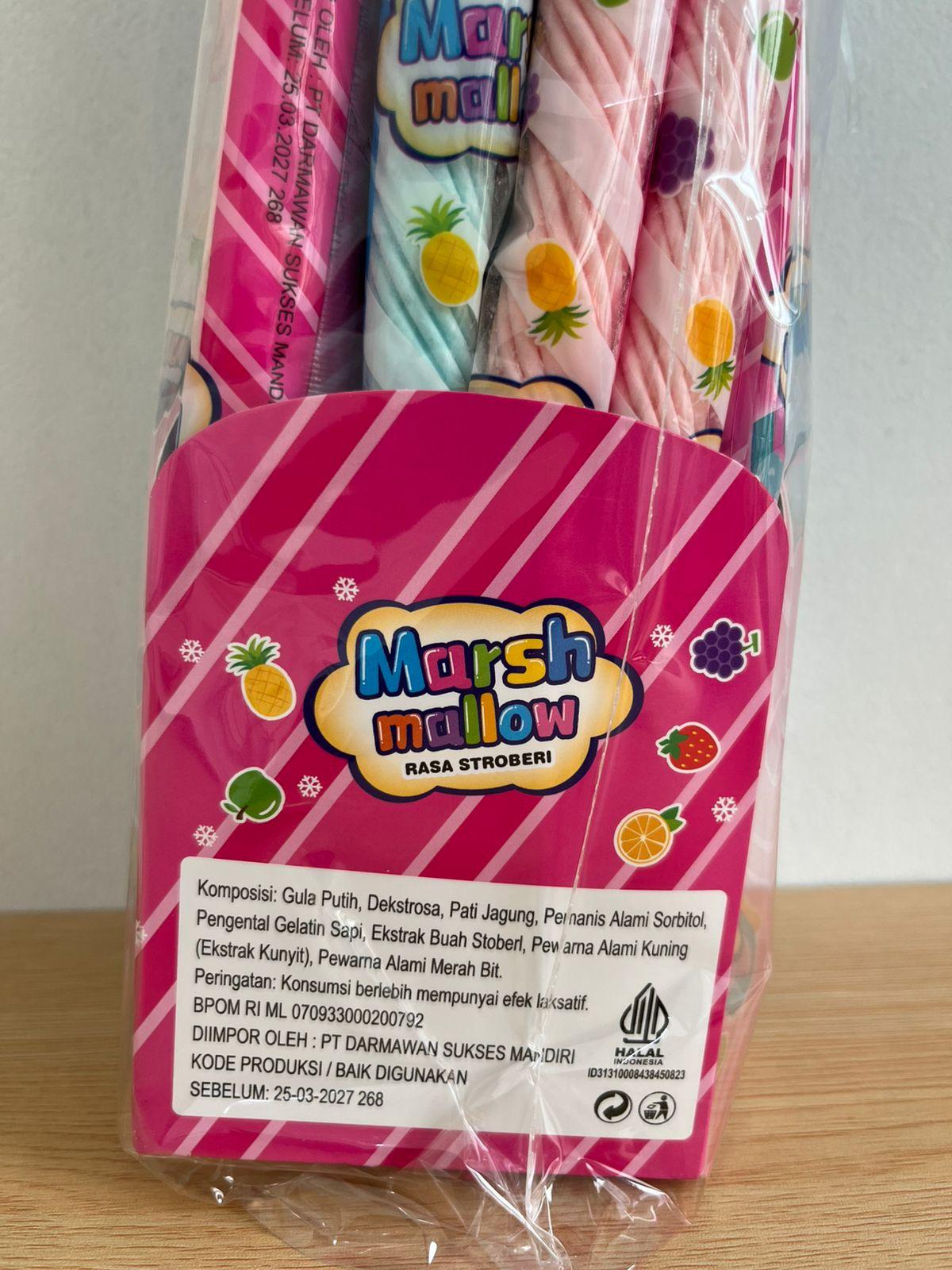 Marshmallow Panjang Sweet Candy Rasa Strawberry isi 30 pcs