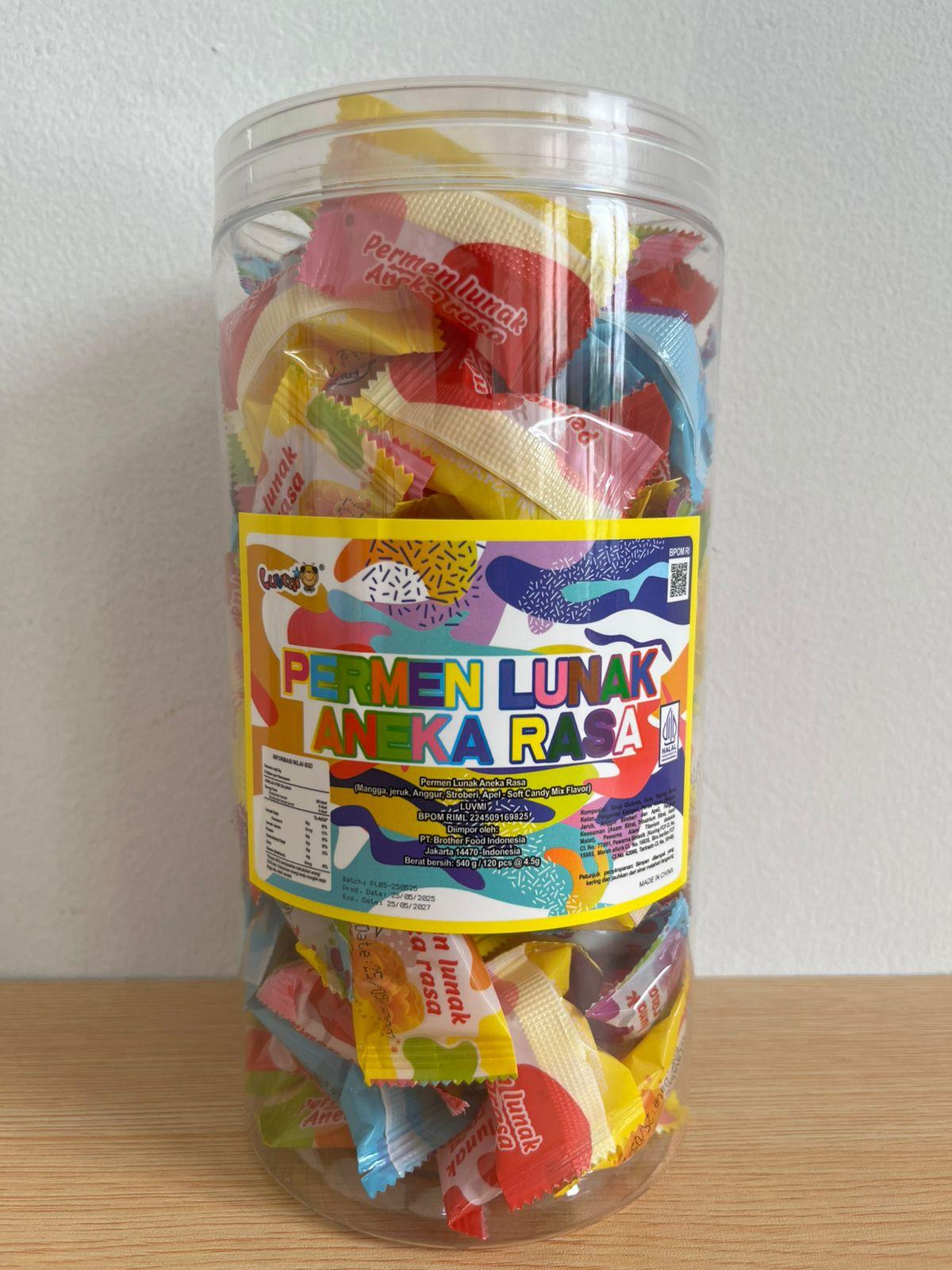 Permen Lunak Rasa Buah Anggur Stroberi Apel Jeruk Luvmi 120 pcs