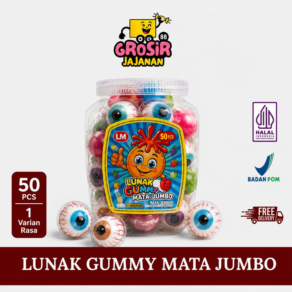 Permen Lunak Gummy Bentuk Mata Rasa Jeruk DSM isi 50 pcs