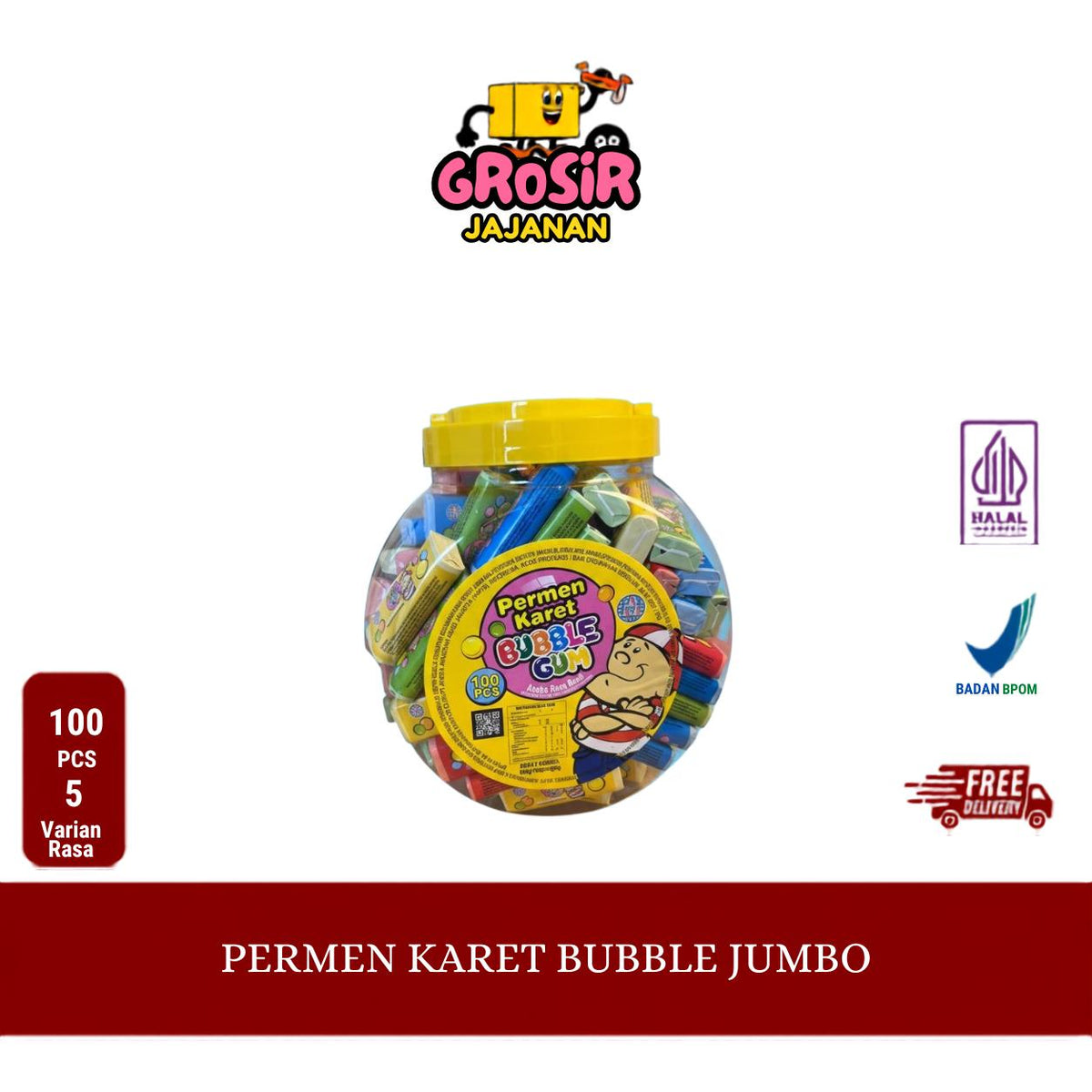Permen Karet Bubble Gum Aneka Rasa Buah AAA isi100 pcs