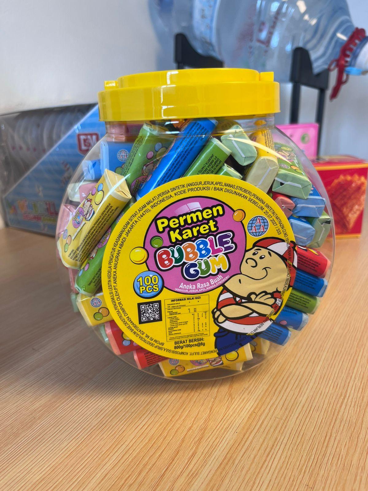 Permen Karet Bubble Gum Aneka Rasa Buah AAA isi100 pcs