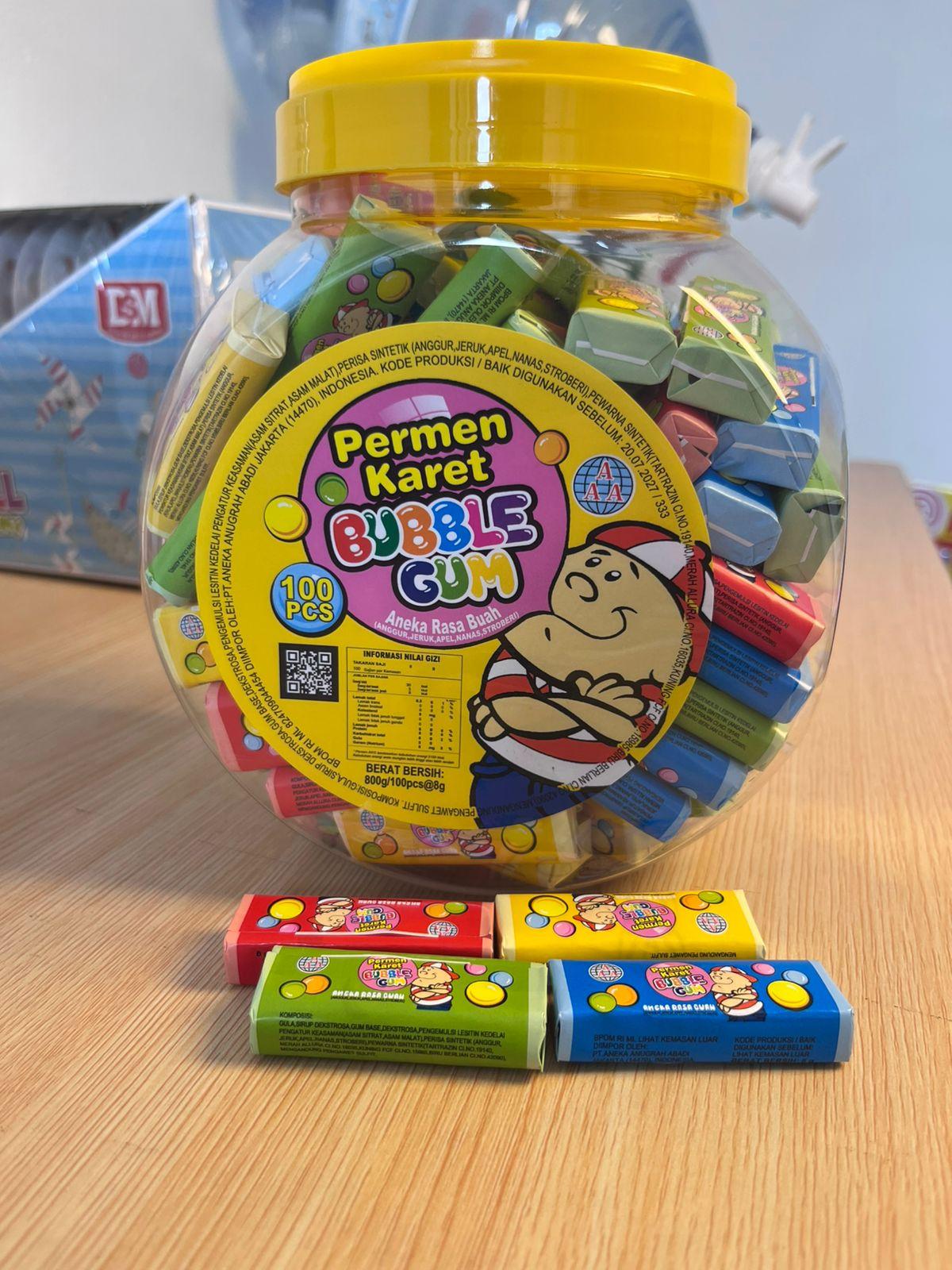 Permen Karet Bubble Gum Aneka Rasa Buah AAA isi100 pcs