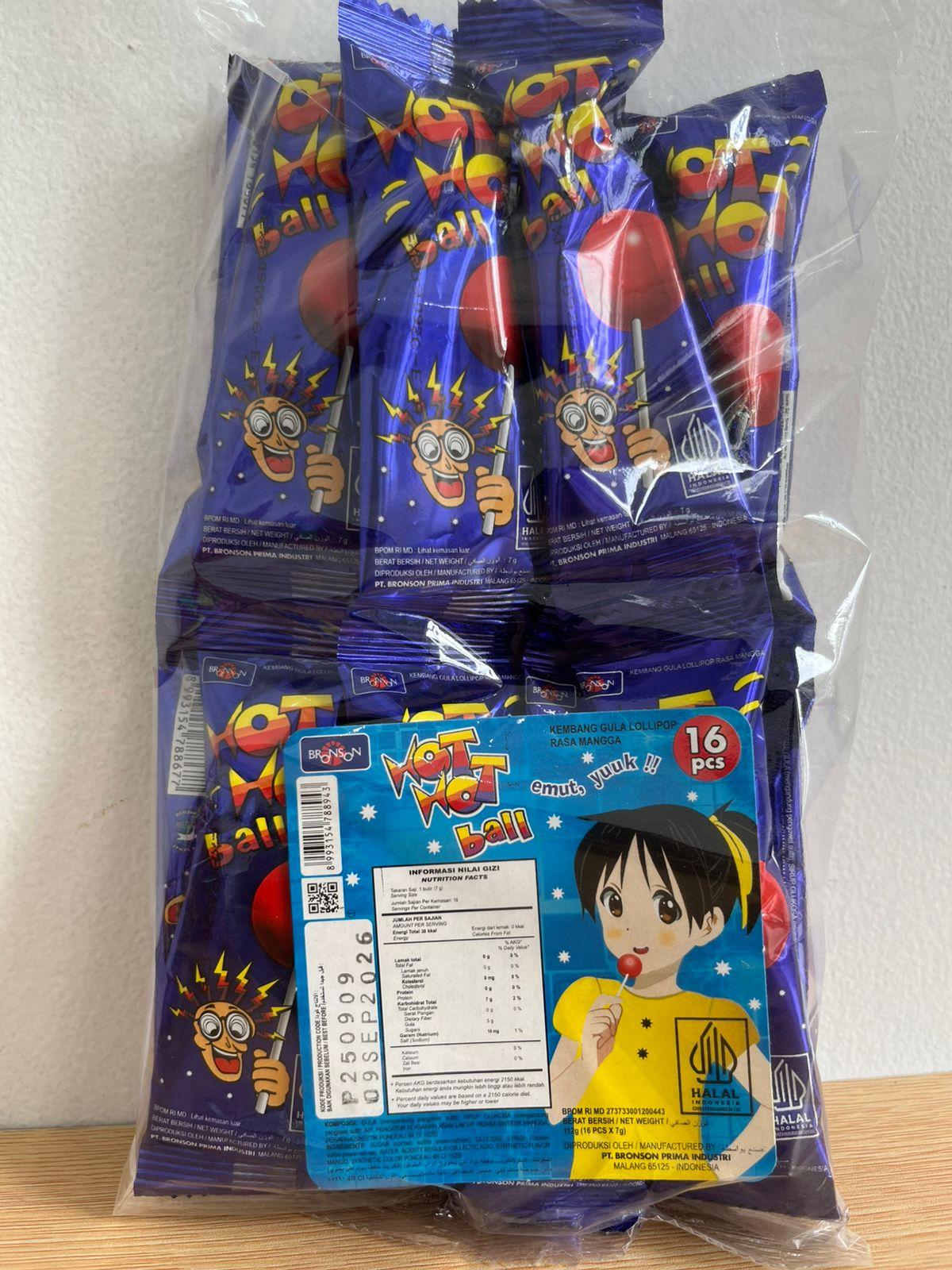 Permen Lollipop Hot-Hot Ball Bronson 16 pcs