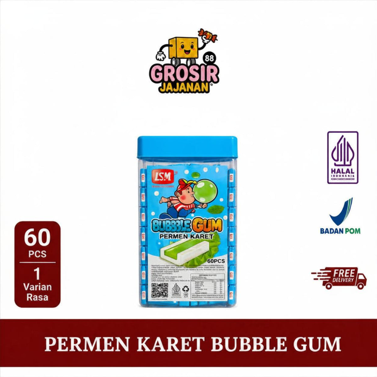 Permen Karet Mint Bubble Gum DSM isi 60 pcs