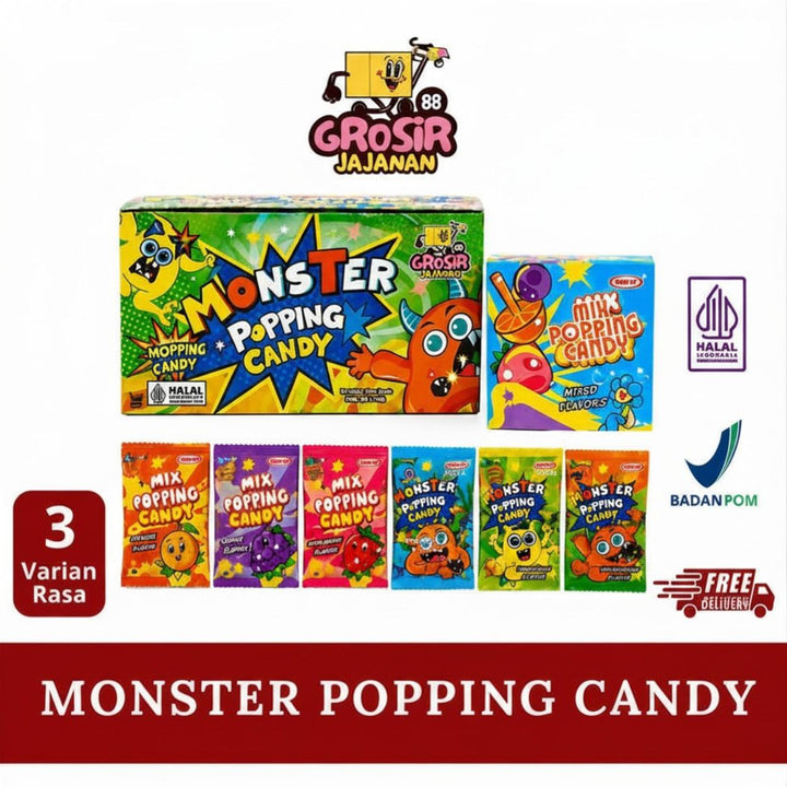 Permen Monster Popping Candy Mix Fruit Luvmi isi 40 pcs