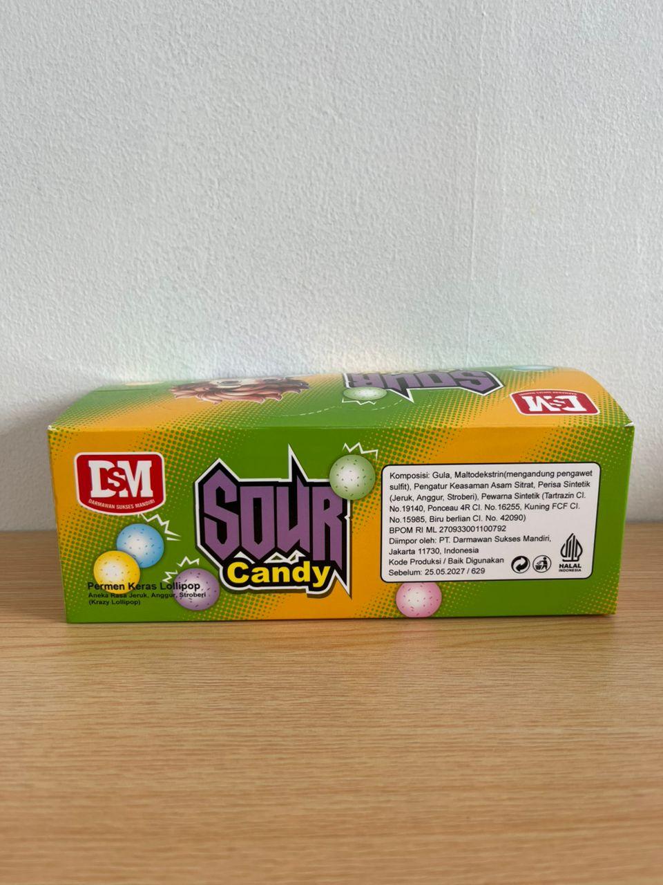 Permen Lollipop Sour Candy rasa Jeruk Anggur Stroberi DSM 30 pcs