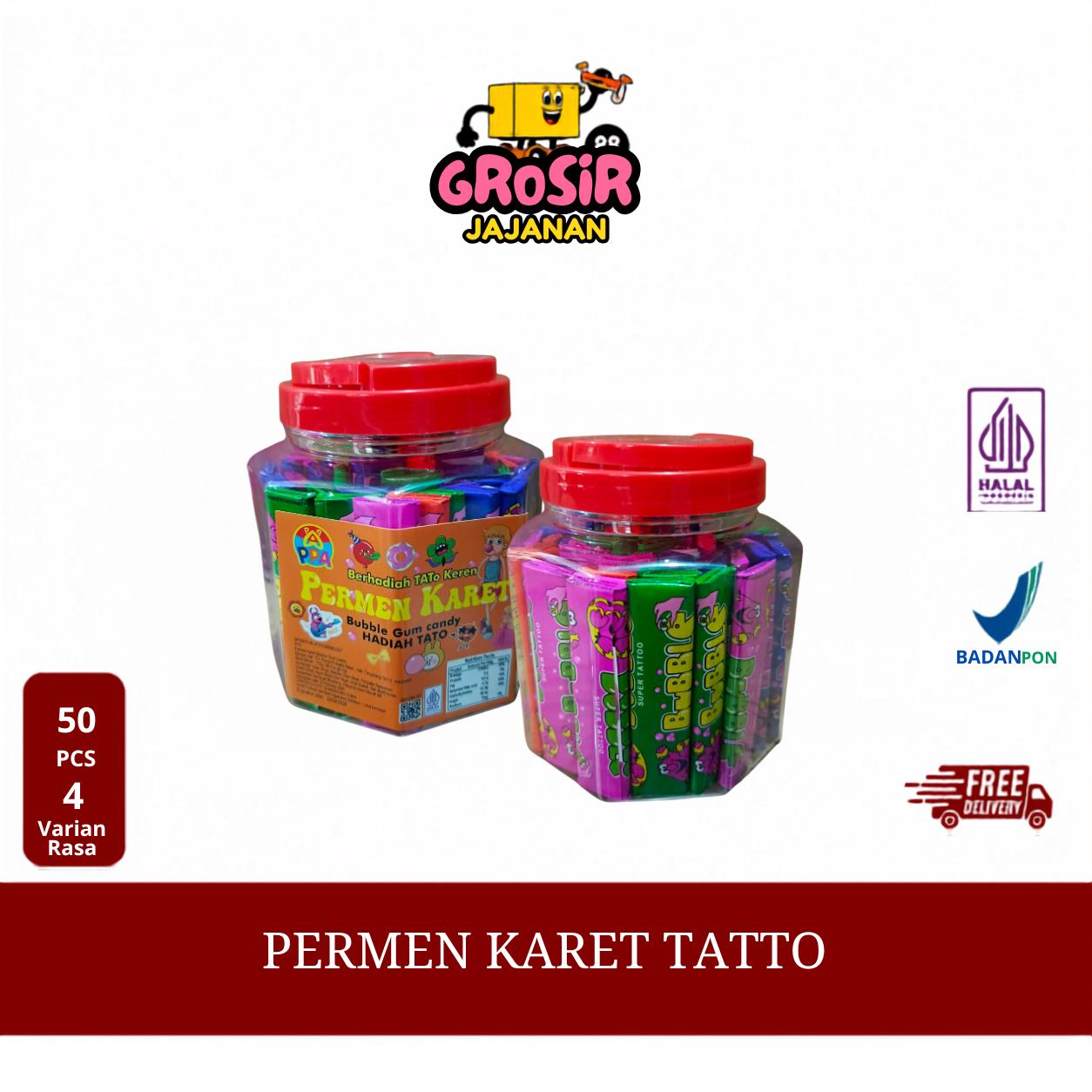 Permen Karet Bubble Gum Kemasan Mini Tatto Variasi Rasa Buah PPA isi 50 pcs