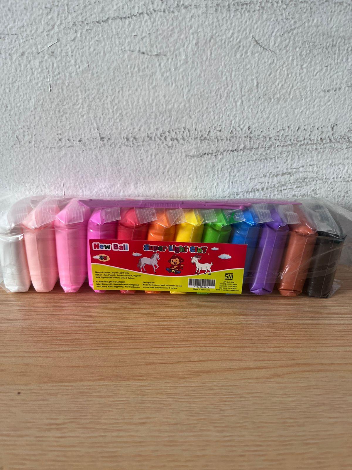 Mainan Anak-Anak Super Light Clay New Ball Lengkap isi 12 Warna untuk Kreativitas Anak Mudah Digunakan Aman dan Fleksibel