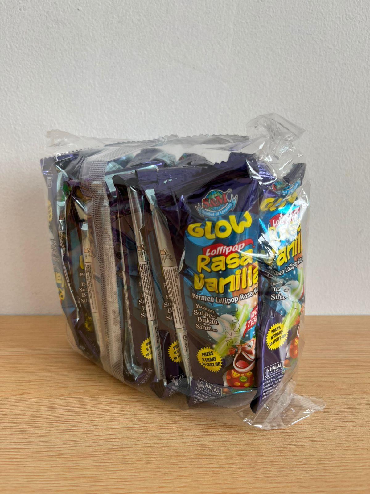 Permen Glow Lollipop Rasa Vanila S&M isi 20 pcs
