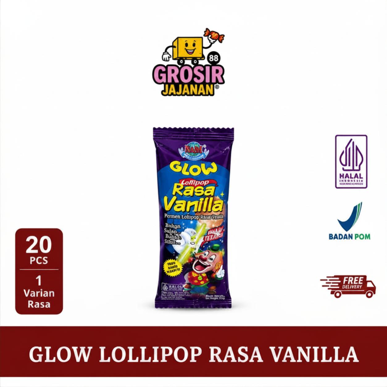 Permen Glow Lollipop Rasa Vanila S&M isi 20 pcs