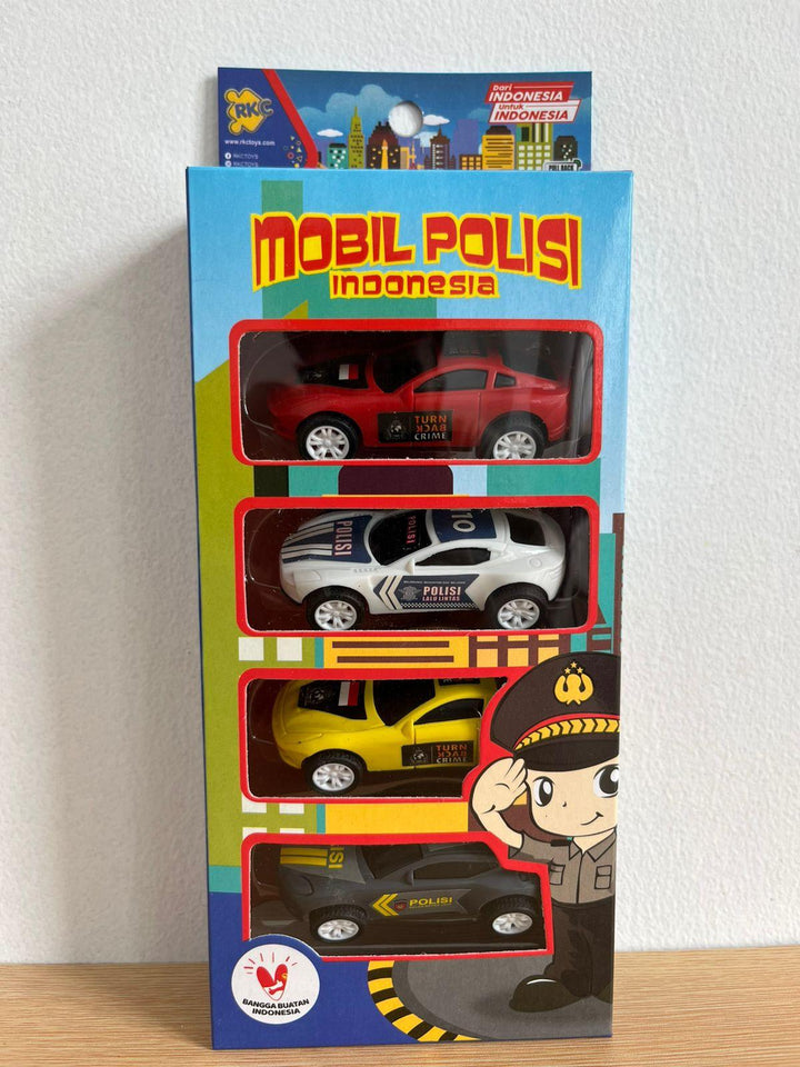 Mainan Mobil Polisi Indonesia 4 PCS Set Mobil Polisi untuk Anak-anak Bermain Imajinasi dan Belajar