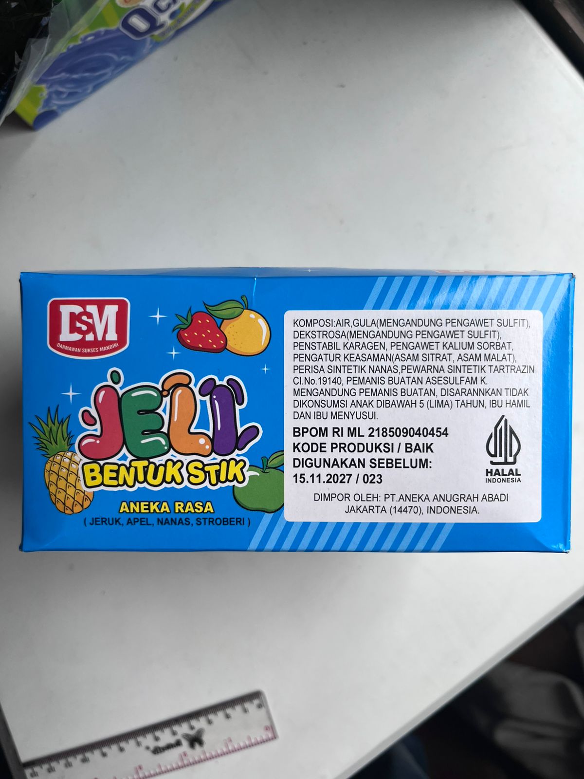 Jelly Stik Bentuk Sikat Gigi Biru Rasa Jeruk Apel Nanas Strawbery DSM
