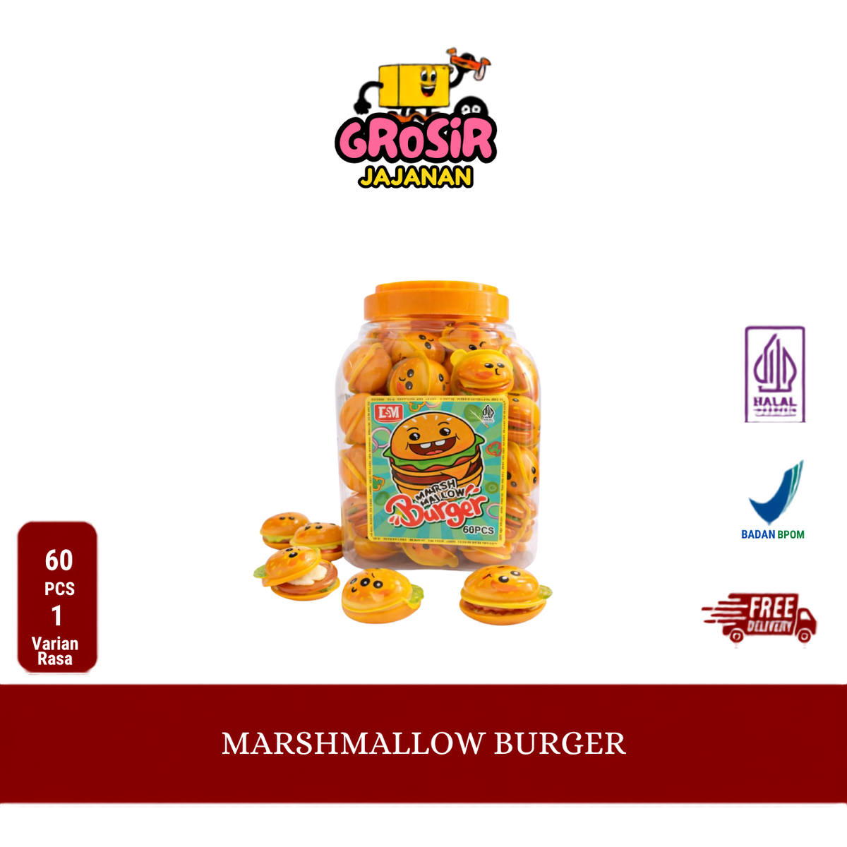 Permen Marshmallow Bentuk Burger DSM isi 60 pcs