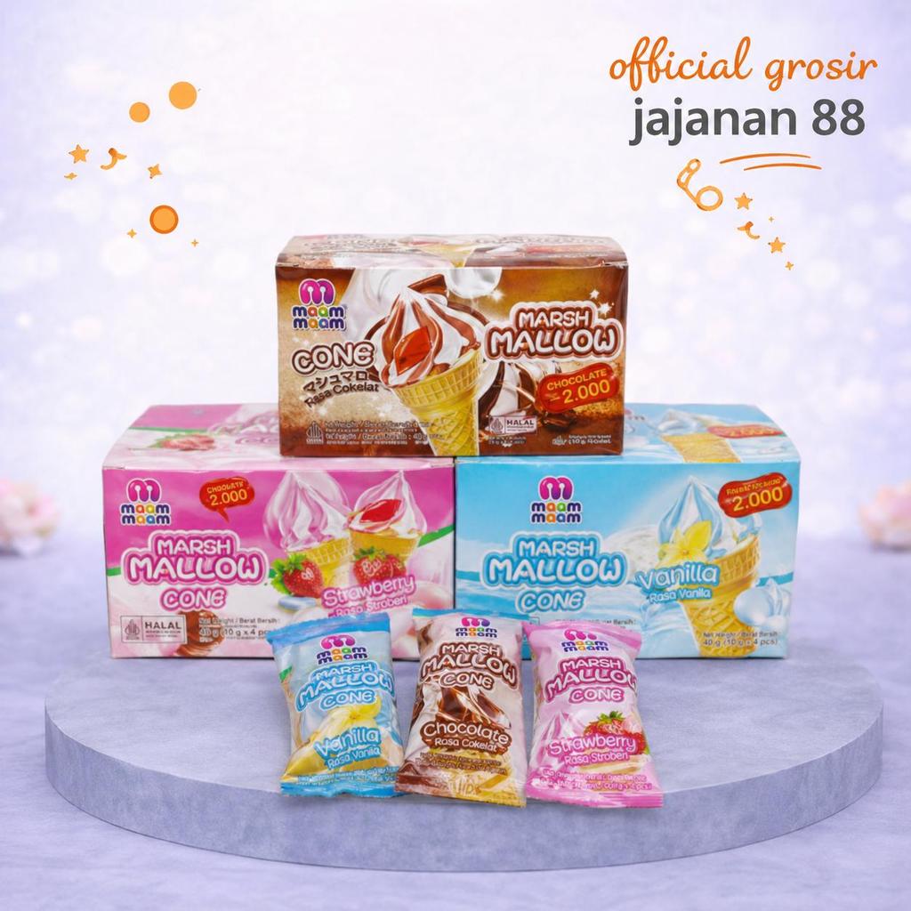 Marshmallow Cone Rasa Coklat Vanila Stroberi Moom Isi 12