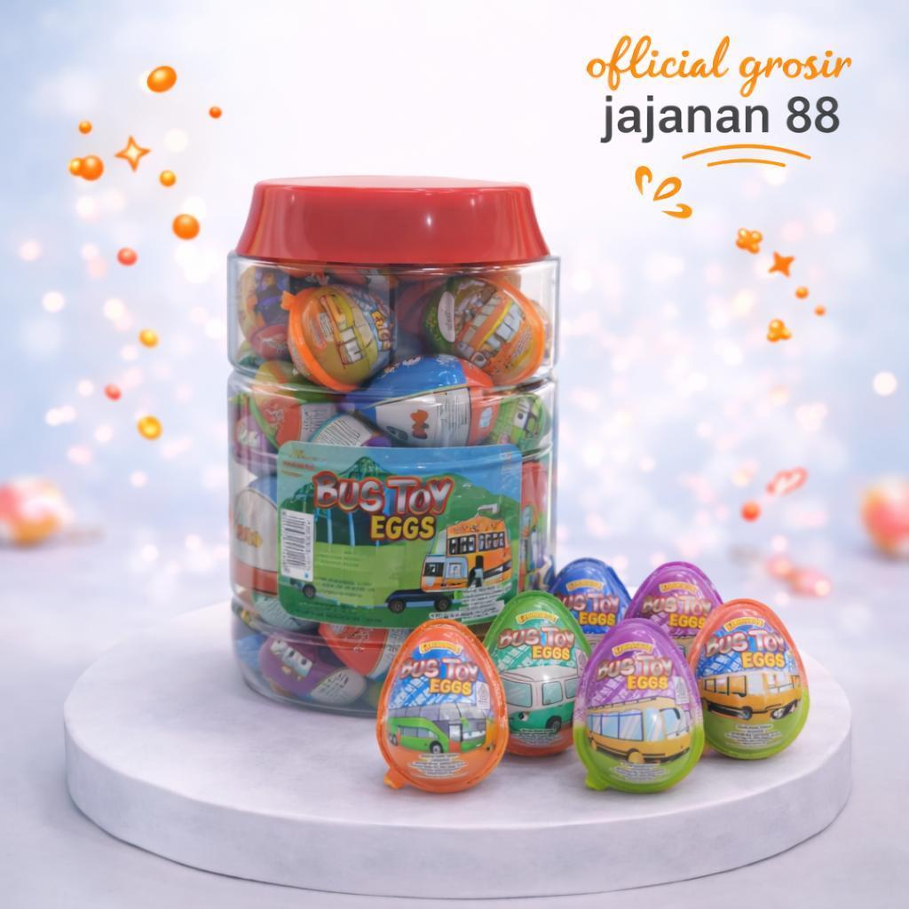 Biskuit Colek Cokelat Bus Toy Eggs Jumbo Lianggui isi 60 Pcs