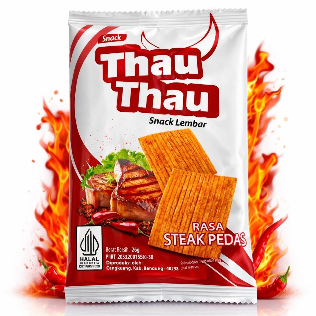 Snack Lembar Rasa Steak Pedas Thau Thau isi 20 pcs