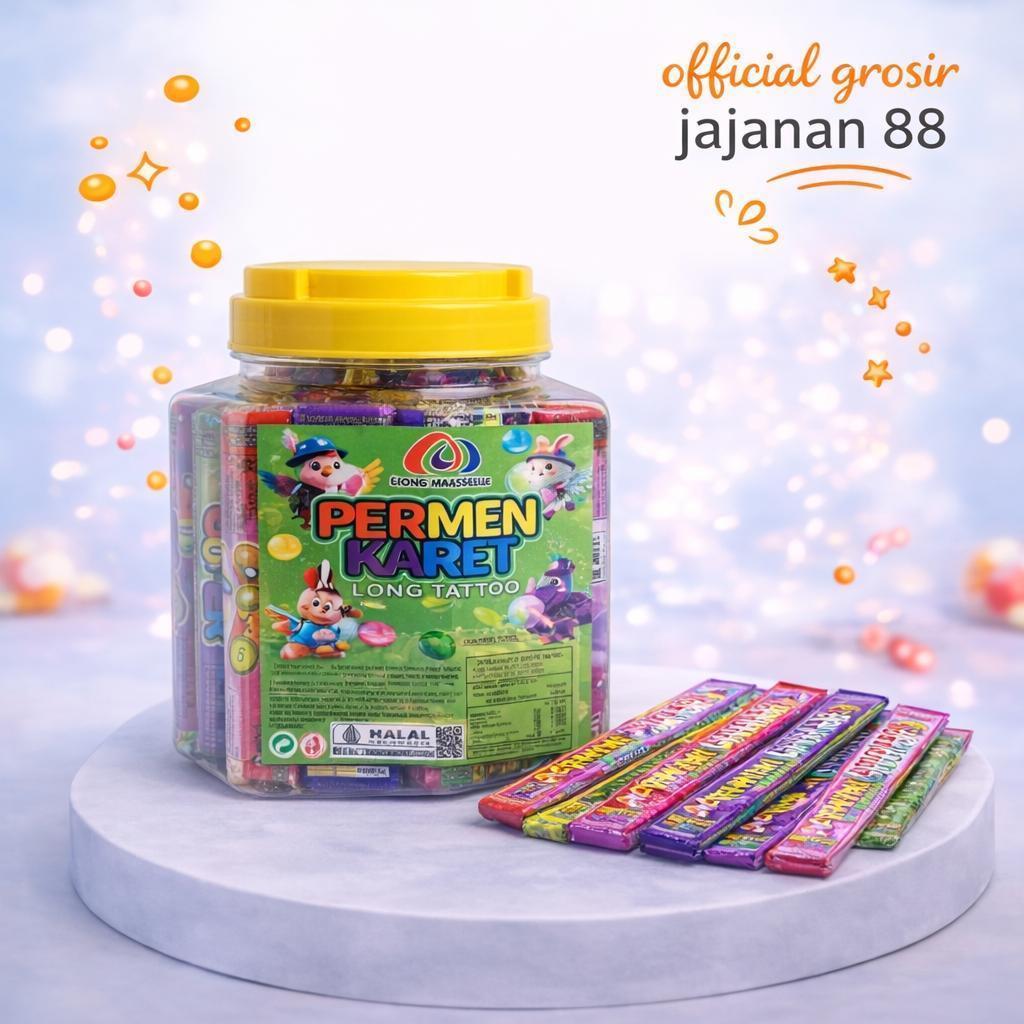 Permen Karet Long Mini Tiga Kambing 1 Toples isi 50 pcs