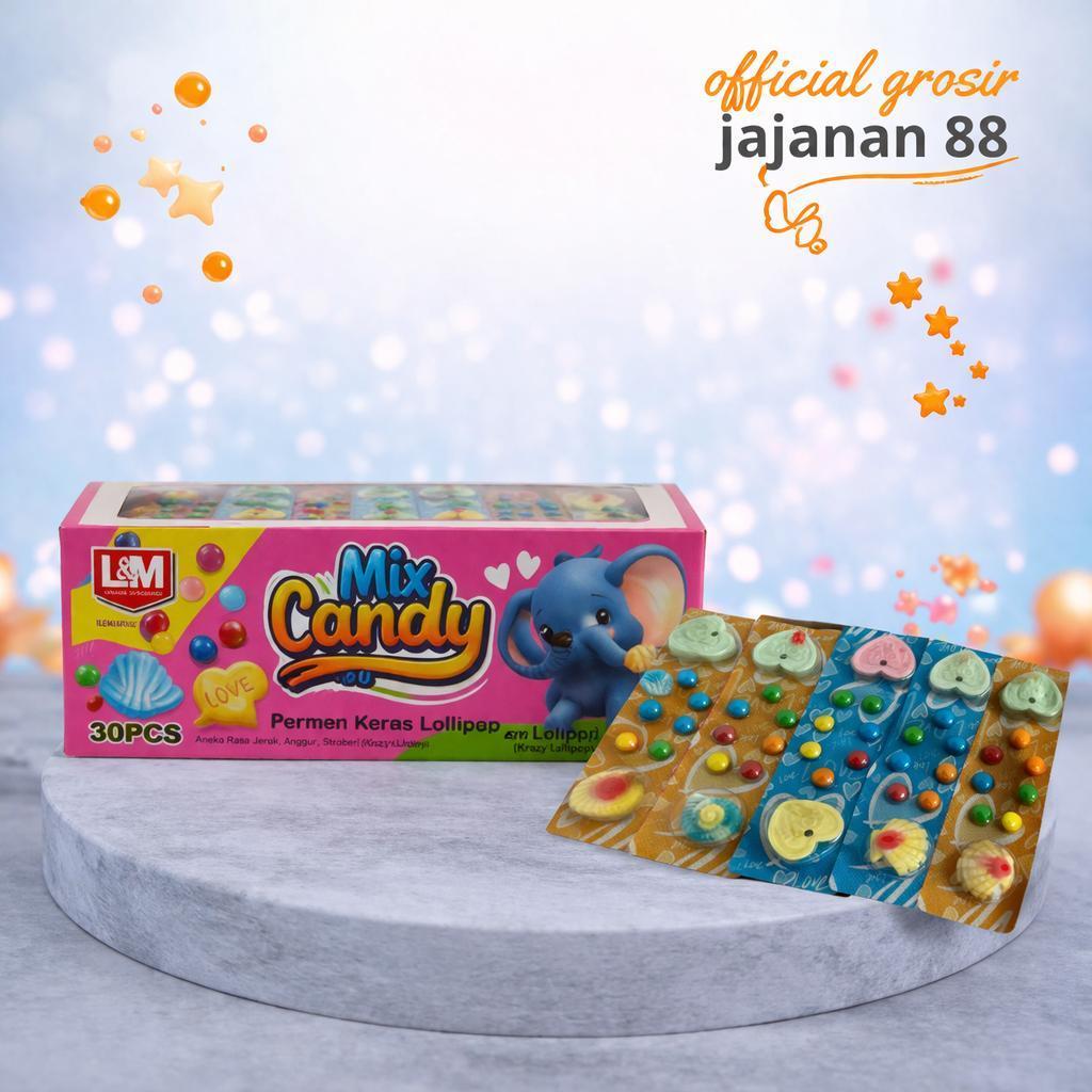 Permen Keras Lollipop Mix Candy Rasa Jeruk Anggur Stroberi DSM isi 30 pcs