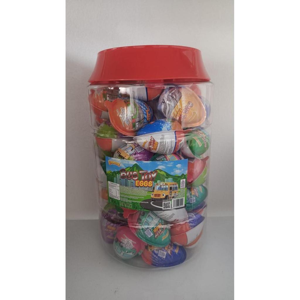 Biskuit Colek Cokelat Bus Toy Eggs Jumbo Lianggui isi 60 Pcs