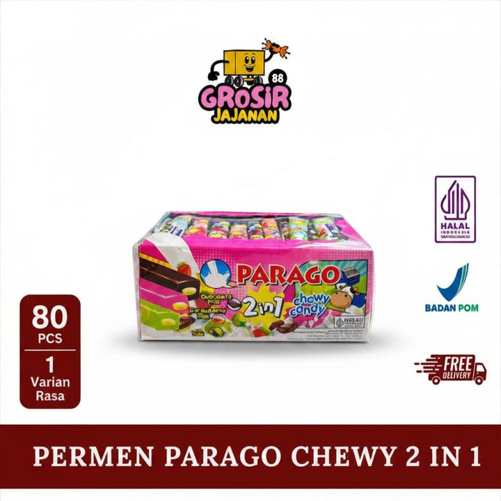 Permen Chewy Candy Rasa 2 in 1 Cokelat Susu Stroberi Susu Melon Susu Parago isi 80 pcs