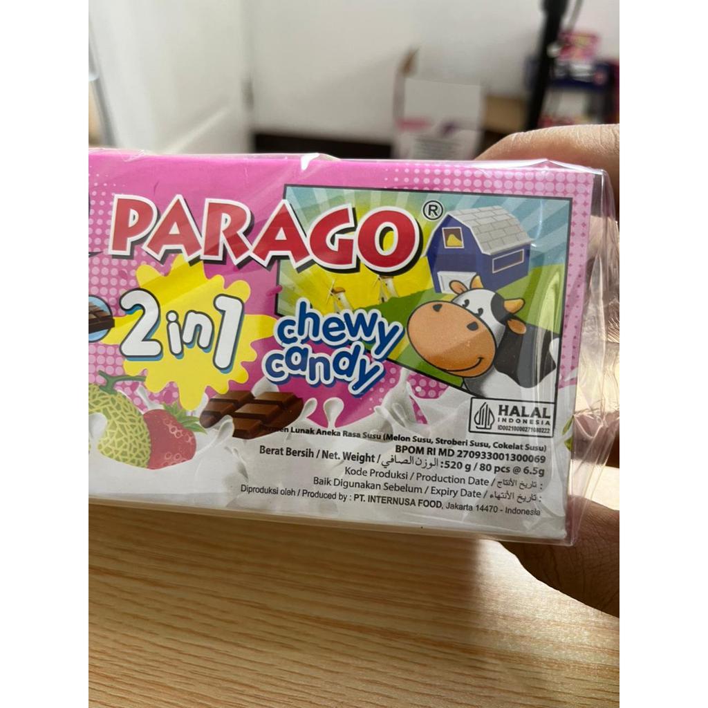 Permen Chewy Candy Rasa 2 in 1 Cokelat Susu Stroberi Susu Melon Susu Parago isi 80 pcs