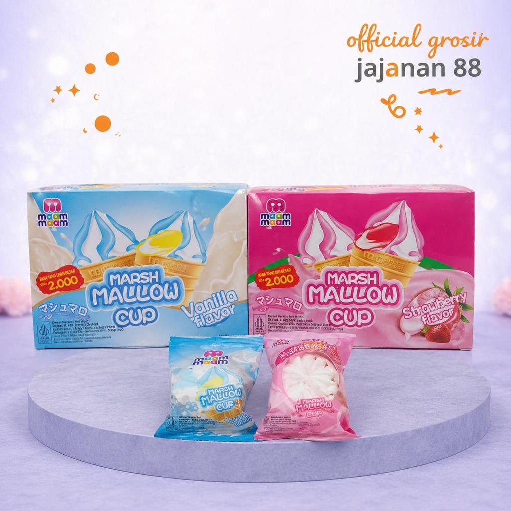 Marshmallow Cup Cone Rasa Vanila Stoberi Moom isi 12