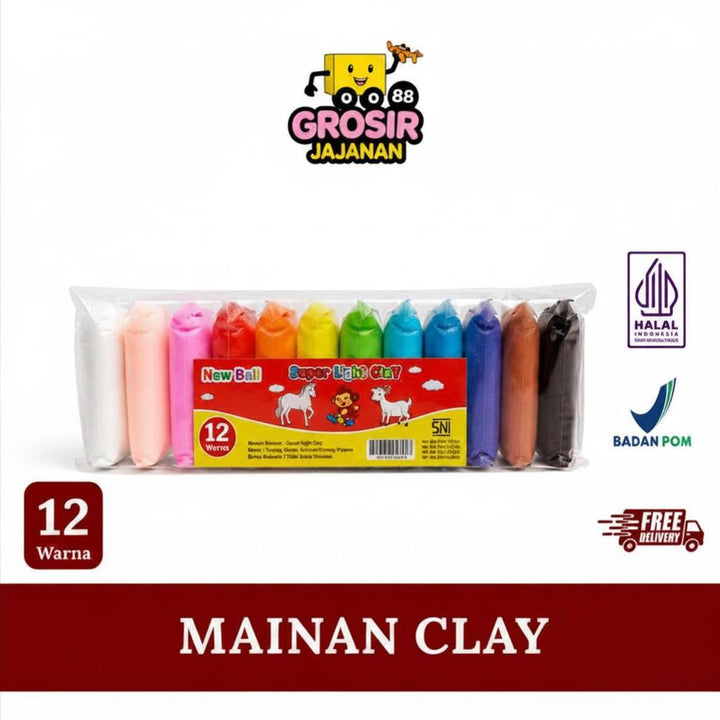 Mainan Anak-Anak Super Light Clay New Ball Lengkap isi 12 Warna untuk Kreativitas Anak Mudah Digunakan Aman dan Fleksibel