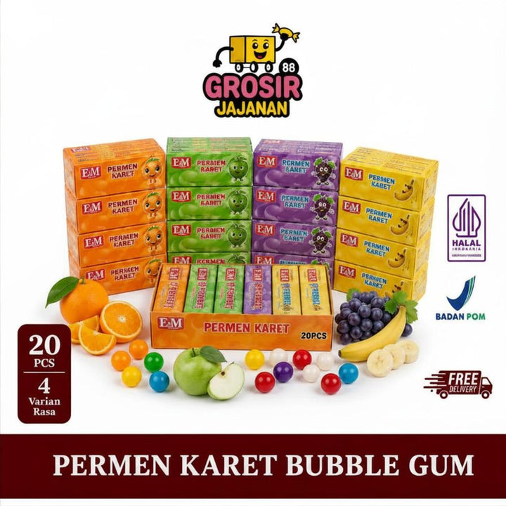Permen Karet Buble Gumm Rasa Apel Pisang Jeruk Anggur DSM isi 20 pcs