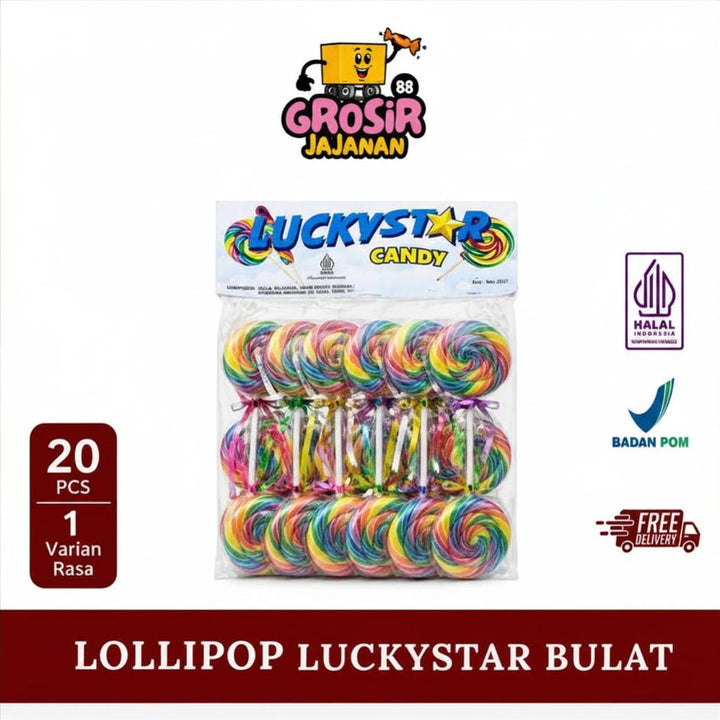 Permen Lolipop Bulat Candy Luckystar isi 20 PCS