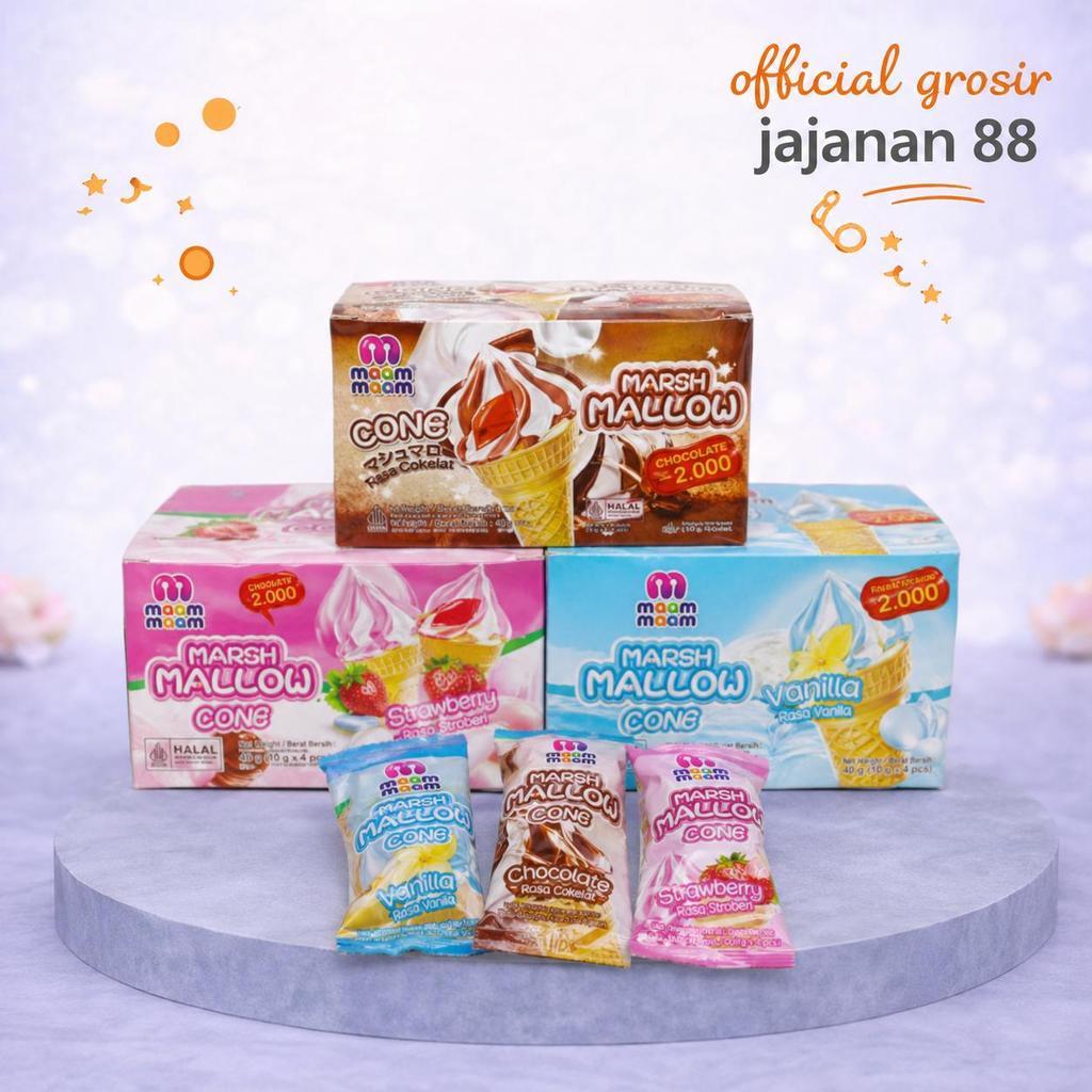 Marshmallow Cone Rasa Coklat Vanila Stroberi Moom Isi 12