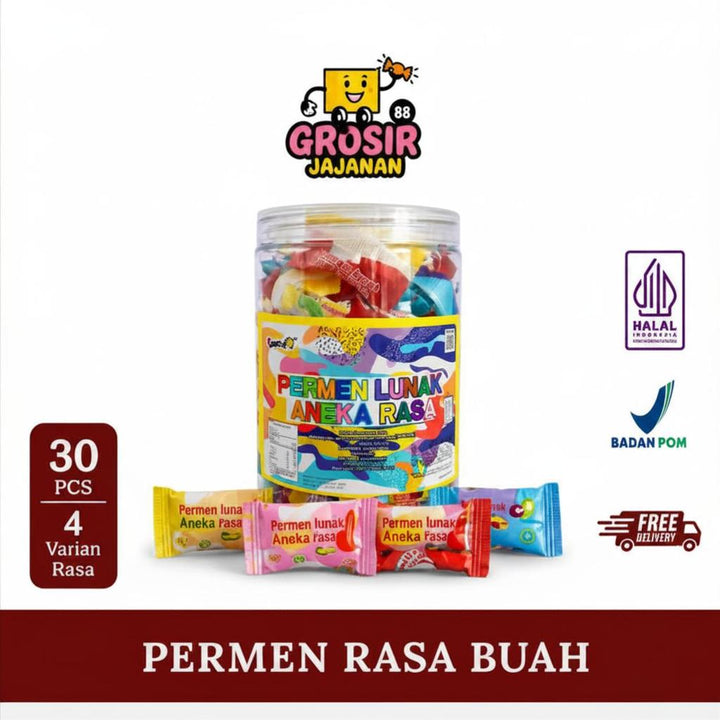 Permen Lunak Rasa Buah Anggur Stroberi Apel Jeruk Luvmi 120 pcs