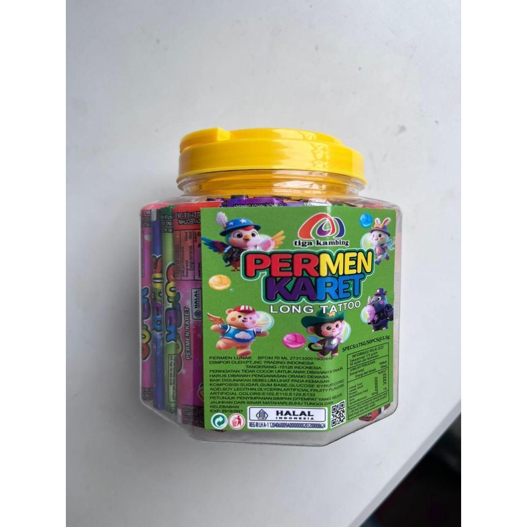 Permen Karet Long Mini Tiga Kambing 1 Toples isi 50 pcs