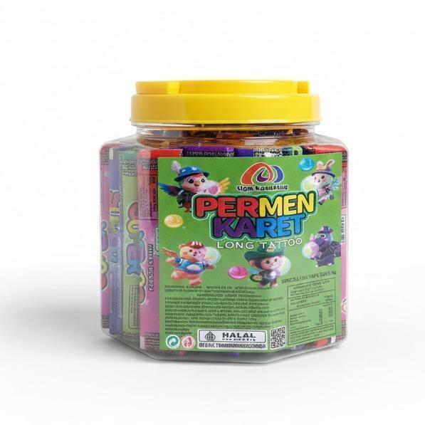 Permen Karet Long Mini Tiga Kambing 1 Toples isi 50 pcs