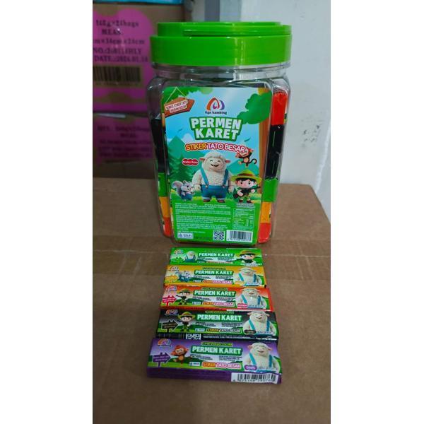 Permen Karet Stiker Kartun Besar Rasa 5 Buah Tiga Kambing Isi 60 Pcs