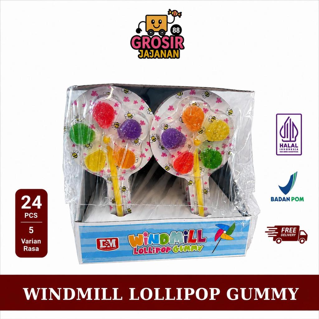 Permen Lollipop Gummy Windmill Jumbo DSM isi 24 pcs
