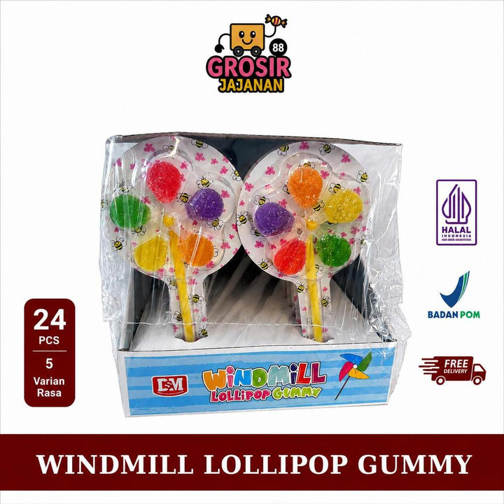 Permen Lollipop Gummy Windmill Jumbo DSM isi 24 pcs