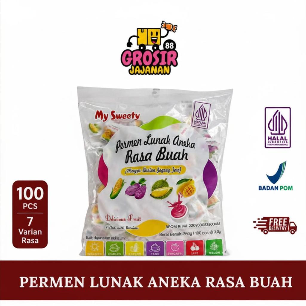 Permen Lunak Varian 7 Rasa Buah & 4 Varian Rasa Buah Mysweety isi 100 pcs
