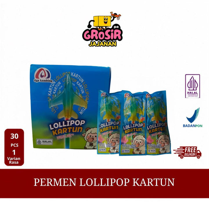 Permen Lollipop Kartun Aneka Rasa Buah Tiga Kambing isi 30 pcs