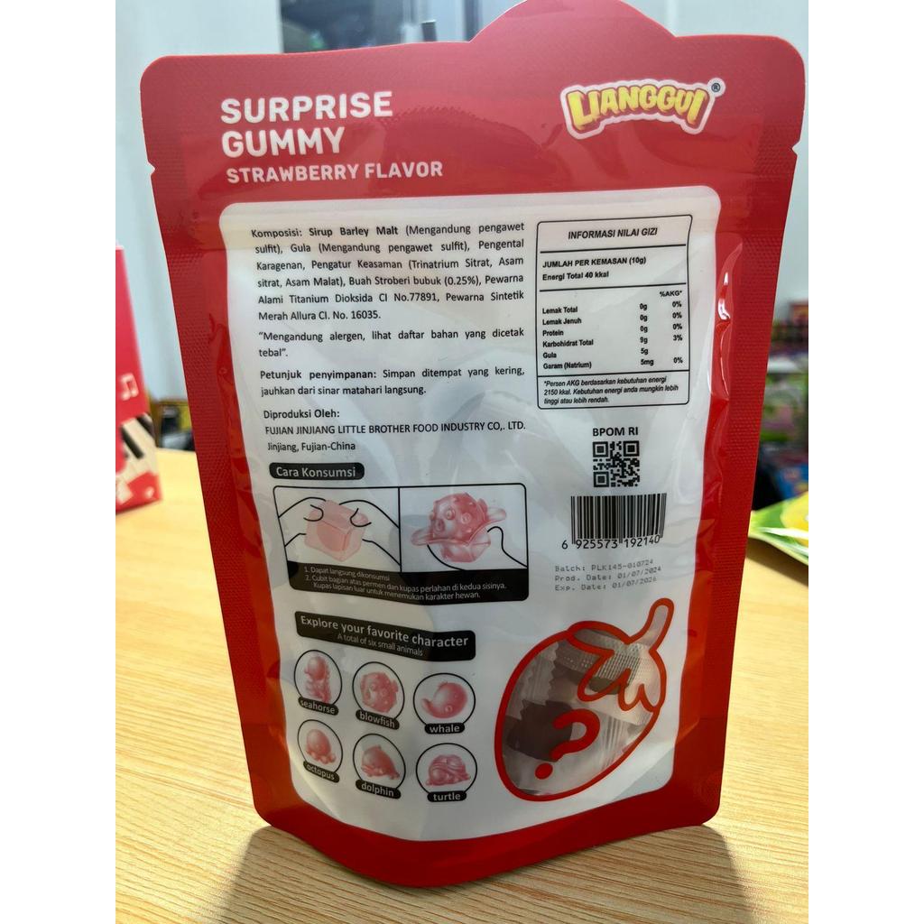 Permen Lunak Gummy Suprise Rasa Anggur Stroberi Mangga Lianggui