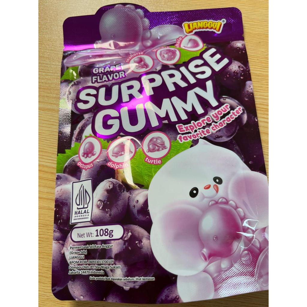 Permen Lunak Gummy Suprise Rasa Anggur Stroberi Mangga Lianggui
