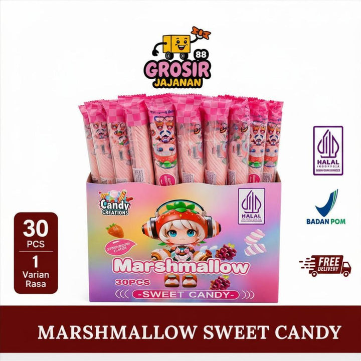Marshmallow Panjang Sweet Candy Rasa Strawbery isi 30 pcs