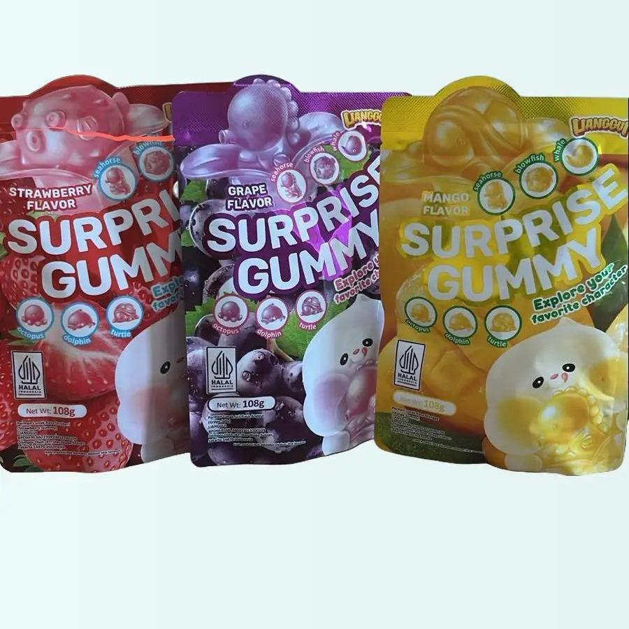 Permen Lunak Gummy Suprise Rasa Anggur Stroberi Mangga Lianggui