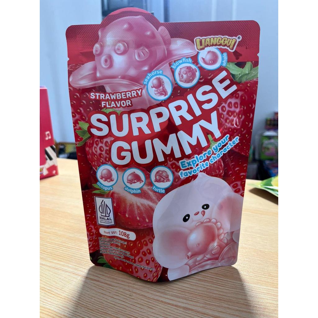 Permen Lunak Gummy Suprise Rasa Anggur Stroberi Mangga Lianggui