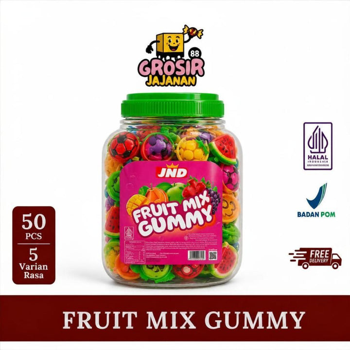 Permen Lunak Jumbo Fruit Mix Gummy Rasa Jeruk Anggur Stroberi Apel Mangga JND isi 50 pcs