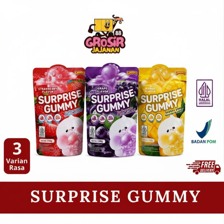 Permen Lunak Gummy Suprise Rasa Anggur Stroberi Mangga Lianggui