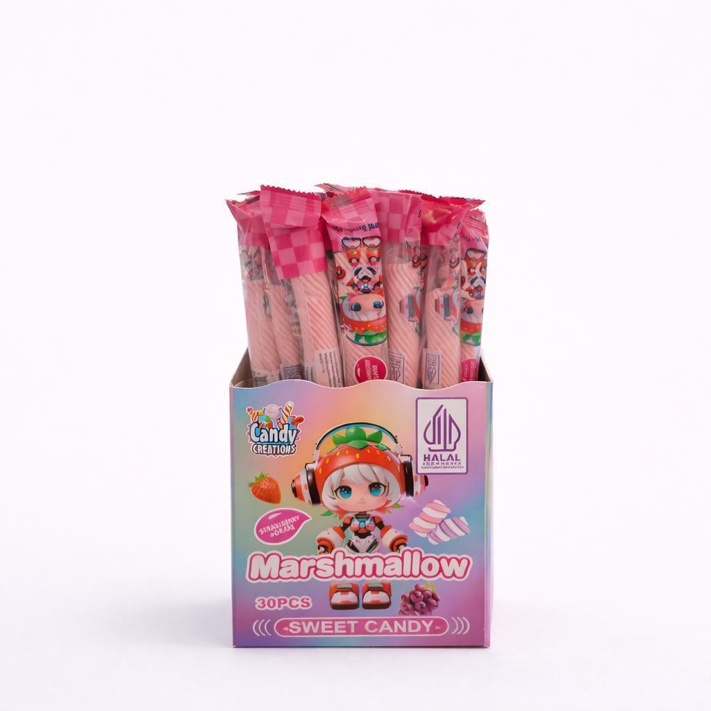 Marshmallow Panjang Sweet Candy Rasa Strawbery isi 30 pcs